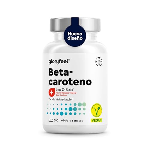 Betacaroteno (7 meses) - ACELERADOR BRONCEADO - Materia prima Lyc-O-Beta™- Fuerte extracto de zanahoria y Blakeslea trispora - Vitamina A 100% natural para la Piel - 200 Cápsulas - Sin Aditivos