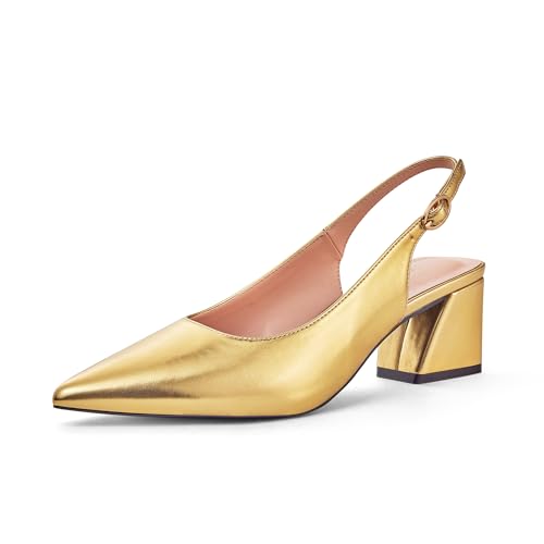 Image of GENSHUO Women's Slingback Closed Toe Block Chunky Low Heel Pumps - 2.36 Inches Office Wedding Party Dress Shoes
