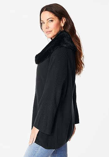 Roaman's Women's Plus Size Faux Fur Collar Cardigan Sweater.3