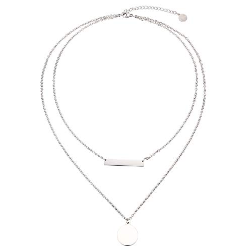 BaubleStar Disc Coin Charm Bar Pendant Collar Necklace Layering Stainless Steel Chain Layered Choker Multiple Layers for Women Girl