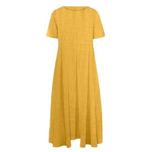 BIVENANT Ladies Valentine Casual Cotton Linen Dress for Women Yellow2