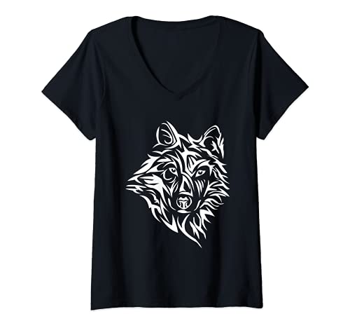 Femme Dire Wolf pochoir Lone Northern Tribal Teen Howling Direwolf T-Shirt avec Col en V