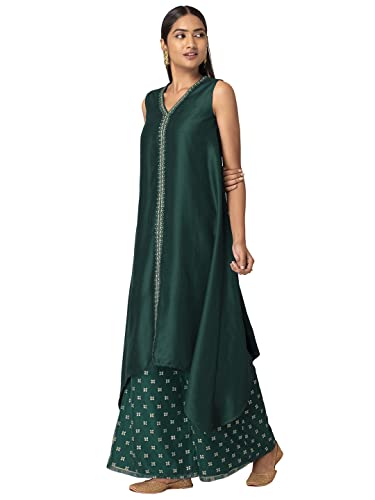 Image of Indya Women's Green Lace Detailed High Low Kurta