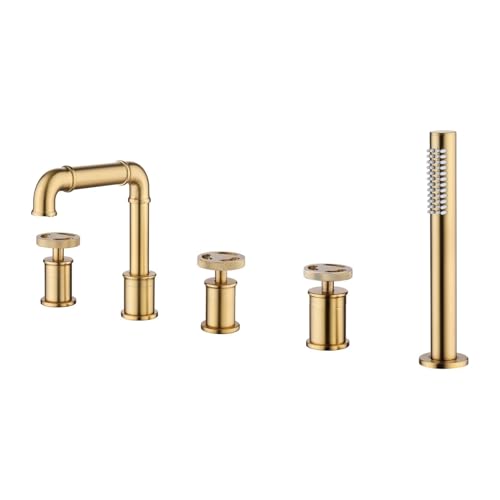Mitigeur de baignoire-douche complet en or brossé avec pose à 5 trous