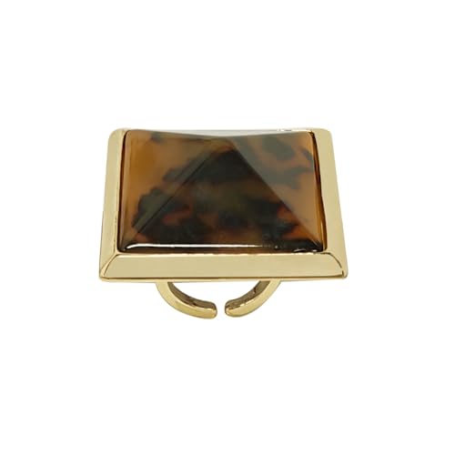 OIDIMS Chunky Geometric Cocktail Ring for Women Gold-Tone Plated Rings Amber Color Open Band Statement Wedding Ring Personalized Unique Exaggeration Party Prom Trendy Jewelry for Dandyism Lady