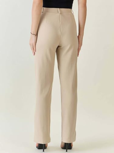 Image of KOTTY Womens Solid Polyester Blend Best Beige Straight fit Trousers (Beige,26)