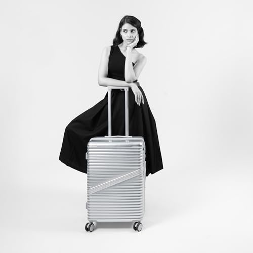 Image of Assembly 24-Inch Trolley Bag Medium Size with 8 Wheels & TSA Lock, Polycarbonate Hard Shell Check in Luggage Trolley for Weekend & Business Travel Trips, Silver