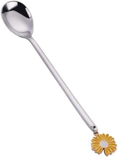 Silverware Flatware Set, 1/4/6/8/10pcs Creative Stainless Steel Spoon Small Daisy Spoon Dessert Coffee Spoon Fruit Spoon(Yellow silver,10Pcs)