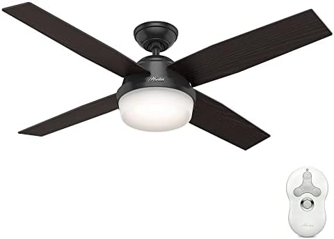 Hunter Fan 52 inch Contemporary Ceiling Fan in Matte Black with LED Light and Remote Control (Renewed)