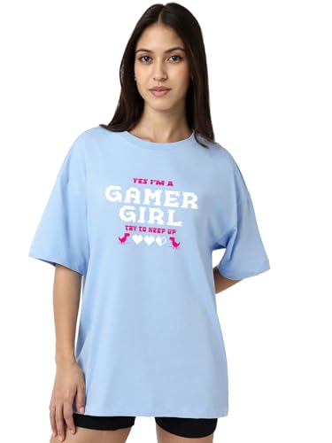 Image of Bewakoof Women's Graphic Printed 100% Cotton T-Shirt - Oversized Fit, Round Neck, Half Sleeves