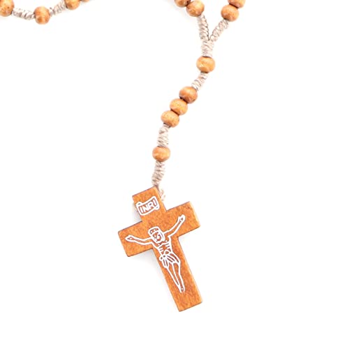 Palacio del Rosario Rosario cuerda corta de madera con Cristo dibujado - Rosario cuerda - Culto cristiano de Madera, Madera