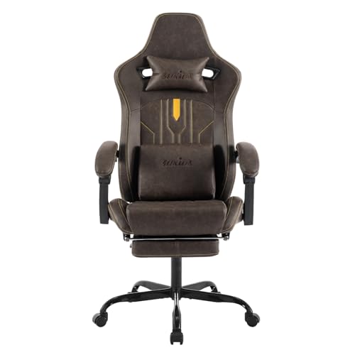 Image of Gaming Chair with Footrest Ergonomic Computer Chair Massage Lumbar Cushion, Racing Video Game Chair Adjustable Rocker Recliner Executive Office Desk Chair Pu Leather for Adults, Brown