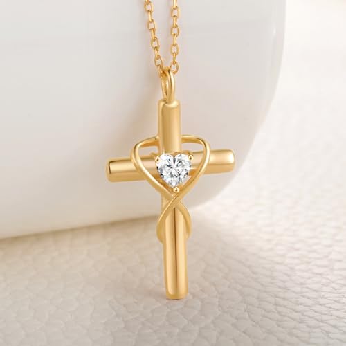 18K Gold Plated Cross Necklace for Women, 925 Sterling Silver Necklaces for Women, Infinity Heart Jewelry with 5A Cubic Zirconia, Anniversary Birthday Baptism Christian Gifts for Women Wife Her2