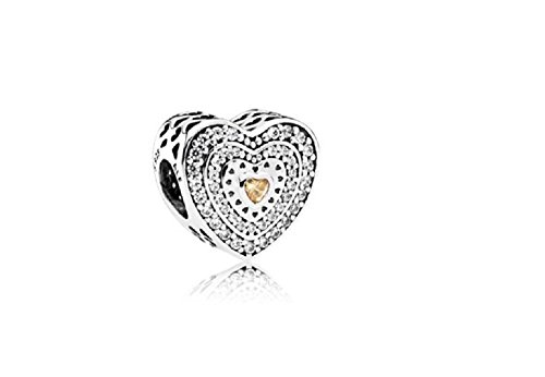 Charm Pandora Corazón plata, circonita dorada y transparente 792081FCZ