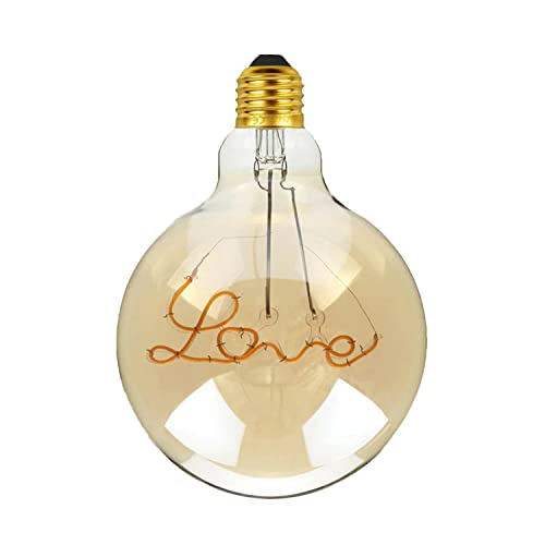 LEDSone G125 Vintage Edison LED Bulb 4W E27 Screw Base Warm White Light Decorative Love Filament Globe Bulb Retro Style Love Design Filament Glass Antique Indoor Lamp Lighting Bulb
