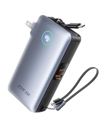 Image of Portable Charger Power Bank - Travel Essentials Battery Pack 35W AC Plug GaN 10000mAh Built in Cable USB C Phone Fast Charging Powerbank Compatible with iPhone 16 15 14 13 iPad MacBook Samsung