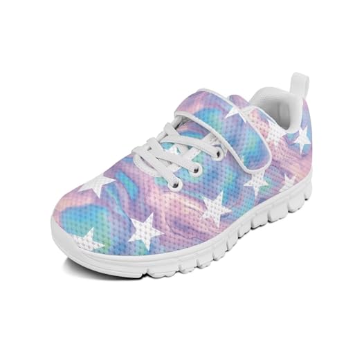 Unisex-Child White Boys Girls Shoes Antiskid Tennis Sneakers Outdoor Casual Kids Shoes Running Shoes(Little Kid/Big Kid) Star Colorful Marble Pattern（White Sole）