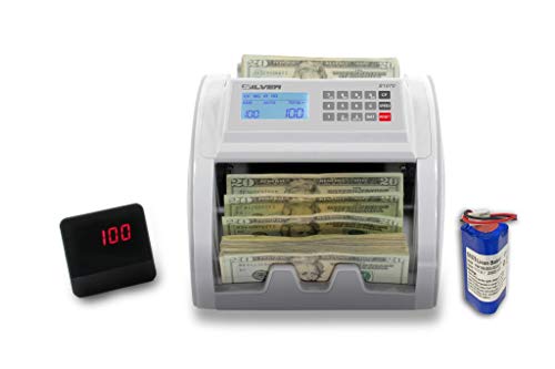 SILVER By AccuBANKER S1070 Portable Bill Counter w/External Rechargeable Battery - Detect Fake Bills UV/MG/IR/DD High Counting Speeds Up to 1500 Bills Per Minute -w/External Auxiliary Display