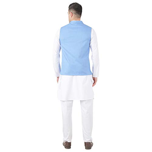 Image of TAHVO Men's Nehru Jacket /Waistcoat /Modi Jacket Cotton Fabric /Men 's 5 Button Nehru Jacket with Hanky Kurta Set