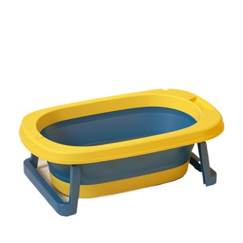 OGXN ペットバスタブ 折りたたみ 滑り止め 犬猫兼用 超薄型 省スペース 柔らかい 風呂 中小型犬猫用 浴室用 マンション収納 (黄)