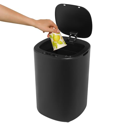 CHFUNE Sensor Mülleimer, 10 L Touchless Mülleimer mit Deckel für Küche Bad, Automatischer Abfalleimer aus ABS-Kunststoff, Schwarz