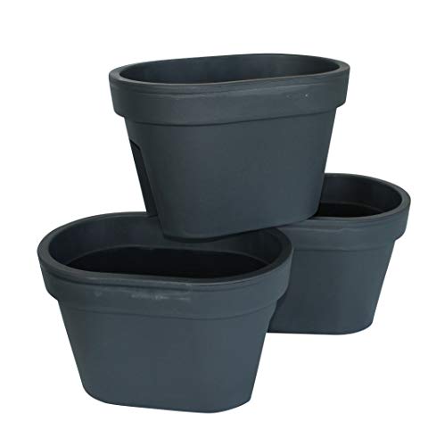 Preisvergleich Produktbild ARTECSIS 3er Set Balkon-Blumenkasten oval 40cm, Geländertopf, Balkonkasten, Anthrazit