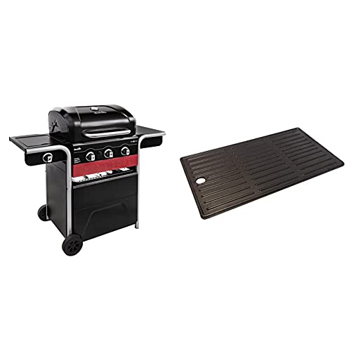Char-Broil Gas2Coal® Barbacoa híbrida: barbacoa de gas y carbón de tres quemadores, acabado en negro. & Plancha de Barbacoa de Cuatro quemadores.