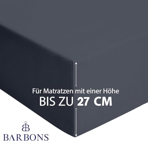 BARBONS Spannbettlaken 180x200cm - 100% Baumwolle Spannbetttuch Oeko-TEX Zertifiziert Bettlaken Jersey Bettwaren und Bettbezug für Boxspringbett und Dicke Matratzen bis 27 cm - Dunkelgrau 180 x 200