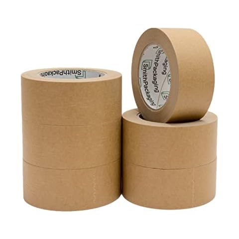 SmithPackaging Brown Kraft Paper Tape 48mm x 50m Recyclable Parcel Tape Pack of 6 Rolls Cover