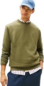 Tommy Jeans Herren Sweatshirt Regular Fit Flag Fleece Rundhalsausschnitt, Grün (Dark Greenery), XL