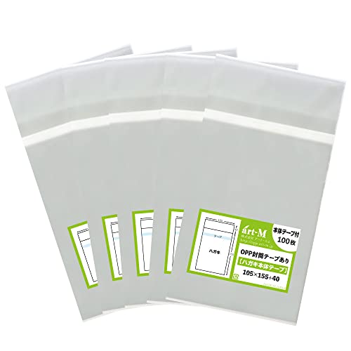 アート・エム【国産】本体側テープ付 透明OPP袋(透明封筒)30ミクロン厚(標準) (500枚, KG判/ハガキ#30(標準)(105×155+フタ40mm))
