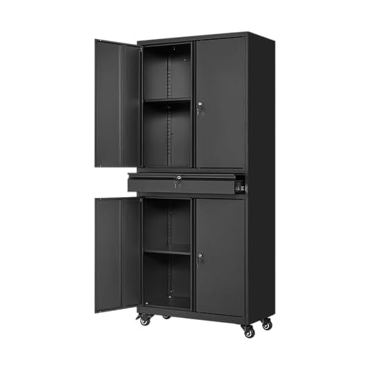 Yizosh Metal Garage Storage Cabinet with Locking Doors and Adjustable Shelves, Rolling Tool Storage Cabinet with 4 Wheels and 1 Drawer - 73" Steel Locking Cabinet for Garage, Warehouse (Black)