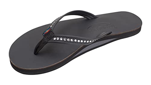 Rainbow Sandals Women's Single Layer Premier Leather w/Swarovski Crystal Narrow Strap