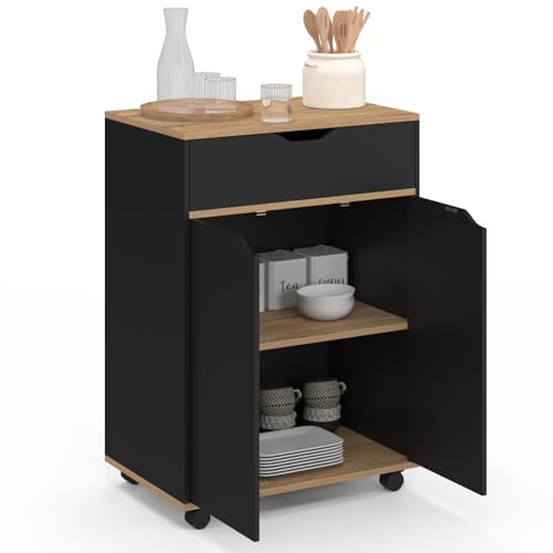 Desserte cuisine bois noir 1 tiroir+placard IDMarket