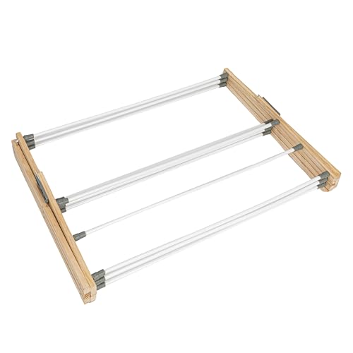 Image of Household Essentials X-Frame Clothes Drying Rack, Stabile Wood Frame with Slanted Feet, Smooth Vinyl Wrapped Rods, 23.8 Feet of Hanging Space, Ready to Assemble, Flat Top, Natural