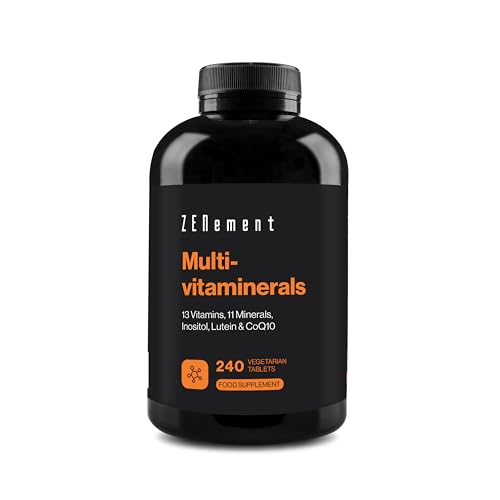 Multivitaminerals, 13 Vitamins, 11 Minerals, Inositol, Lutein & CoQ10, 240 Vegetarian Tablets | for Men & Women | Preservative-Free, Non-GMO, GMP | Zenement