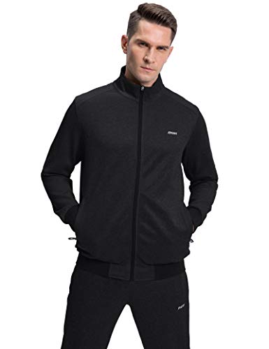 Magnivit Men's Outfits 2 Piece Athletic Training Tracksuit Jacket And Pants #1 Black #TOP3