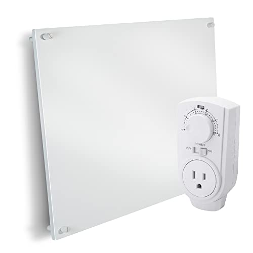 EconoHome Wall Mount Space Heater Panel - 250 Watt Splashproof Convection Heater with Thermostat - Ideal for 100 Sq Ft Room or Bathroom - 120V Electric Heater