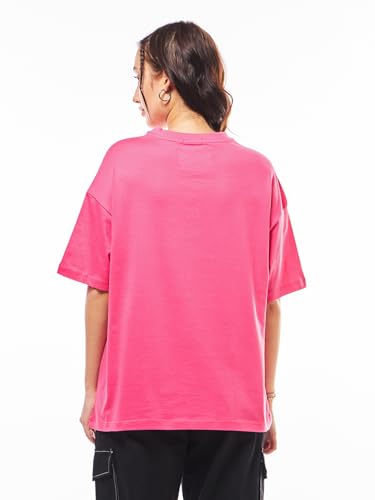 Image of Bewakoof Women's Solid Oversized Fit Half Sleeve Round Neck Cotton Jersey T-Shirt