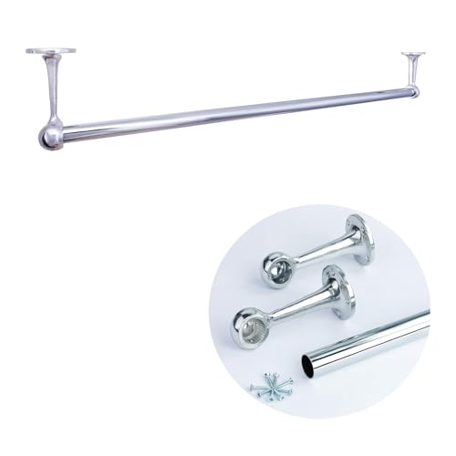 Wardrobe/Shop Fitting Round Hanging Rail Set 25mm Polished Chrome Tube Metal Closet Organiser/Suspended Retail Display by MKGT® (0.8M (800mm))