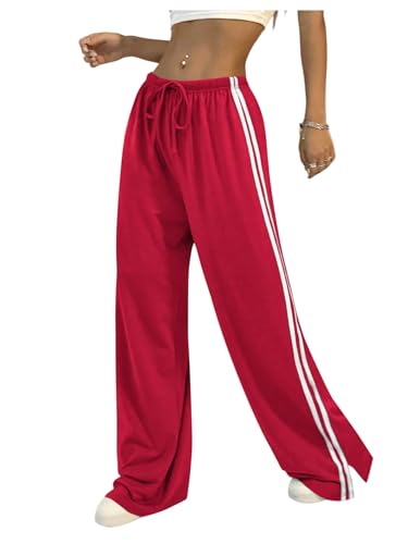 WDIRARA Women's Side Striped Drawstring Waist Sweatpants Athletic Workout Track