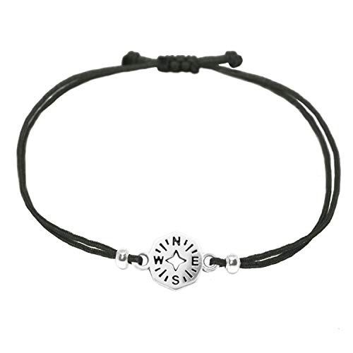 SelfmadeJewelry Pulsera Brújula, Pulsera De Macramé Hecha A Mano Incluyendo Embalaje De Regalo para Mujeres (Negro Plata, 19 cm) Cover
