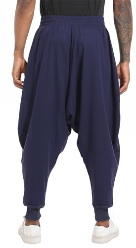 PACEIADTA Men Elastic Waist Harem Pants Loose Drawstring Drop Crotch Trousers (Small, Blue-1)3
