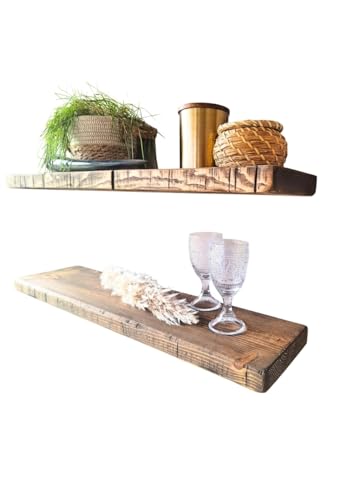 HOLLIS-WOOD Antikes Wandregal aus Massivholz 20x4cm - Rustikales Schweberegal Industrial für Küche, Wohnzimmer UVM. (50 cm)