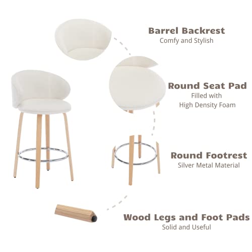 HEAH-YO Butacos Modernos para Isla de Cocina, Juego de 2 Unidades, Altura de Barra (26 pulgadas), Asiento Tapizado en Bouclé y Patas de Madera, Color Blanco miniatura 4
