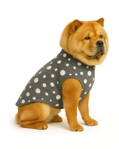 Image of The Pets Company Dog Winter Coat Jacket, Clothes, Windproof, Light Weight, Washable, Ultra Warm Thick Fleece Lined Dog Vest for Cold Weather Protection, (Polka Grey Cherry, Large - 24 Inch)
