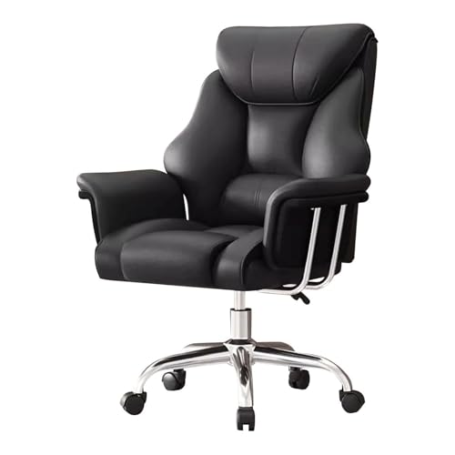 Silla ejecutiva de Cuero con Respaldo Alto, Silla de Escritorio giratoria Ajustable con Ruedas oficinas en casa y escritorios de Jefes (Talla única, Negro)