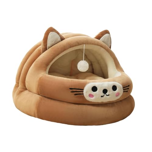 Leefasy 半密閉型猫の巣、ユニバーサル暖かいペットハウス、室内猫用猫用睡眠ベッド, Brown S