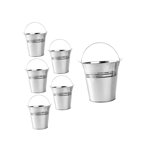 BIUDECO 6 Pezzi Secchiello Portaghiaccio in Metallo Secchio Grande per Ghiaccio e Bibite con Manico Portatile Contenitore Multiuso per Patatine e Bottiglie Raffreddatore Stile Vintage per