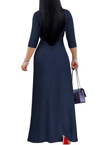 Image of PinkPatty Women's Plus Size Maxi Dresses Casual Flowy 3 /4 Sleeves Dress Printed Vacation Dress for Daily Wear with Belt